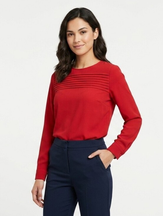 Monnari Tops - Red Long Sleeve Blouse Size S Business Casual Contemporary Feminine Work